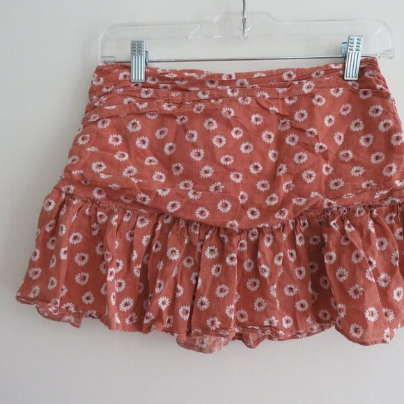 SABO SKIRT Ditsy Daisy Floral Ruched Mini Skirt in Terracotta Festival Boho Sz M - Picture 3 of 13
